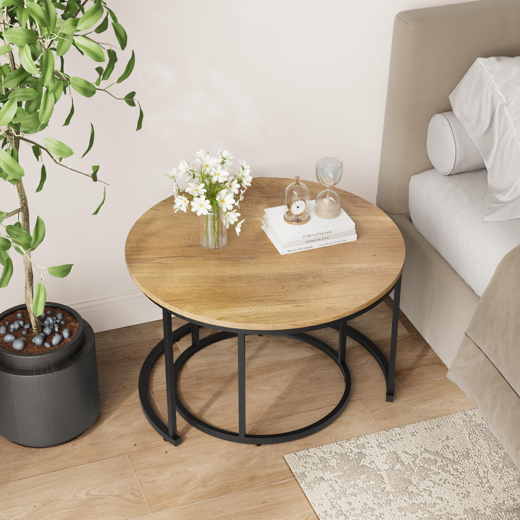 Set of 2 Round Wood Grain Coffee Table Y7175