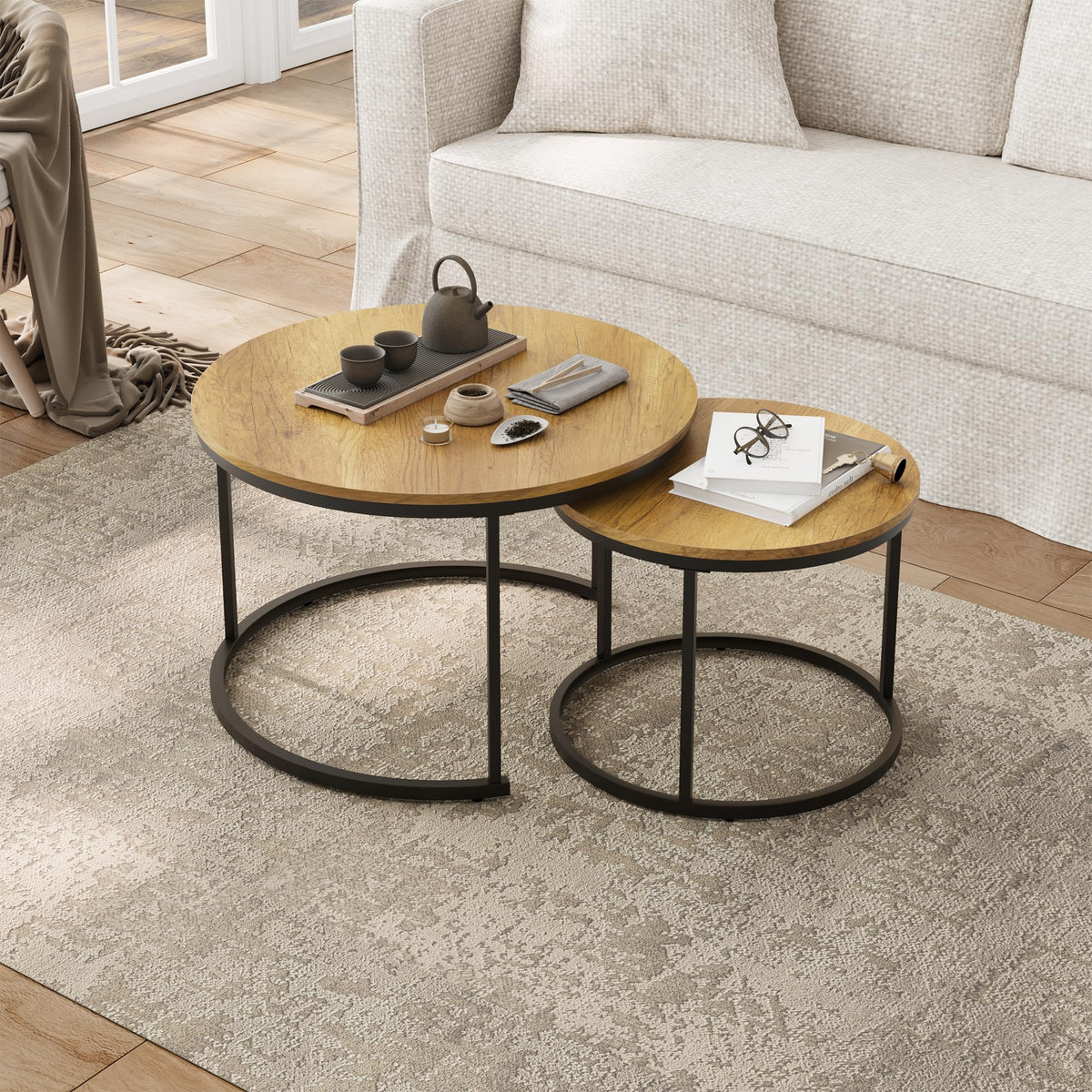 Set of 2 Round Wood Grain Coffee Table Y7175