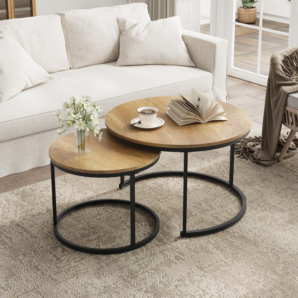 Set of 2 Round Wood Grain Coffee Table Y7175